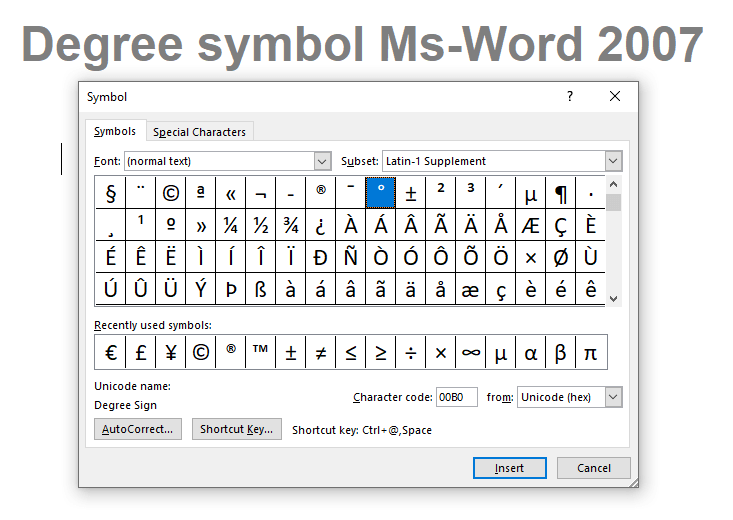 type a degrees symbol in word for mac